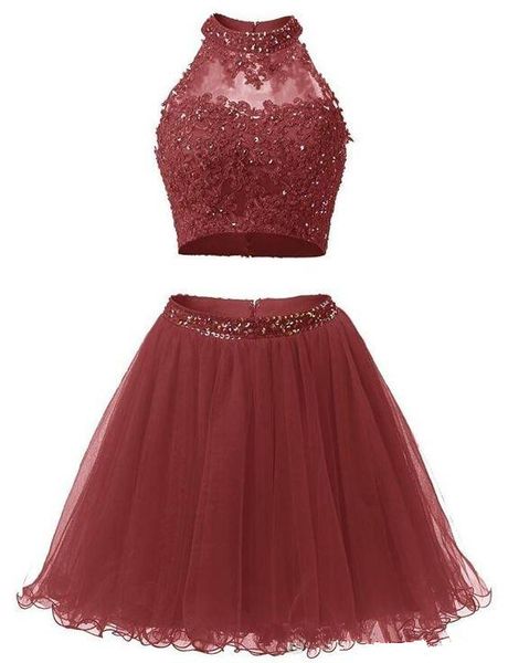 2017 sexy mini abito corto da homecoming due pezzi applicazioni di perline pizzo laurea cocktail prom abito del partito QC117