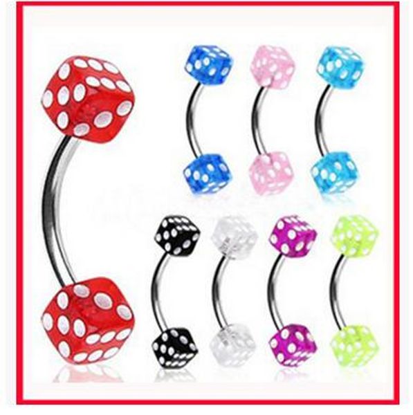 

1.2*8*3/3 eyebrow ring body jewelry piercing jewelry fashion trend bending bar mahjong dice eyebrow nail ring lip ring nose ring tongue ring, Silver