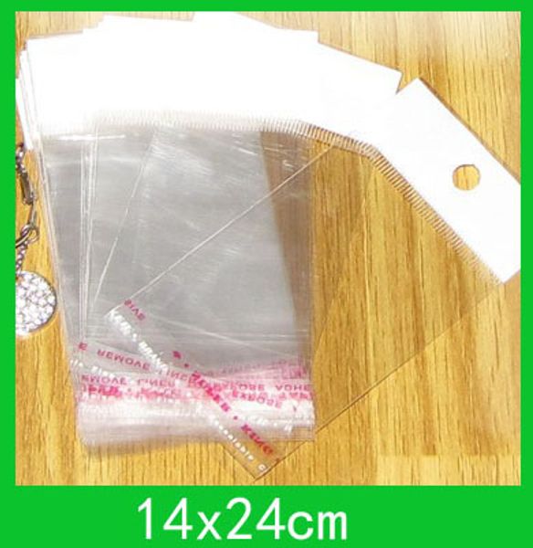 

new hanging hole poly bags (14x24cm) with self-adhesive seal opp bag /poly bag for wholesale + 500pcs/lot
