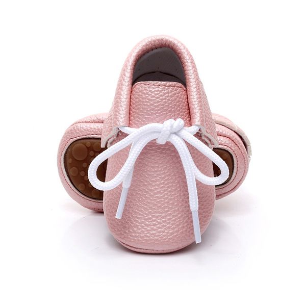 Wholesale- 2017 Spring New Pink candy colors Hard sole Newborn shoes lace-up  Pu leather baby shoes girls fringe baby moccasins shoes