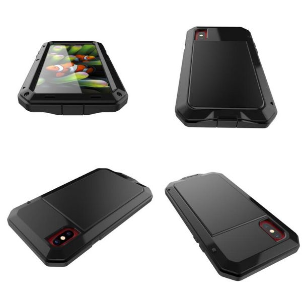 

New For iphone X 7 8 plus case Powerful Shockproof Aluminum Metal Back Cover waterproof Protective Case for iphone 10 with tempered glass