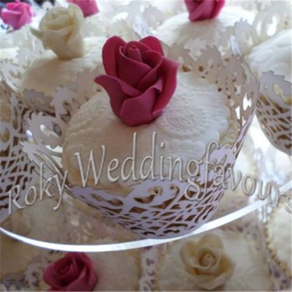 Kostenloser Versand 70PCS Laser schneiden Weiß Filigran Cupcake Wrapper Liner Fall Wrap Papier Topper für Hochzeit, Geburtstag Party