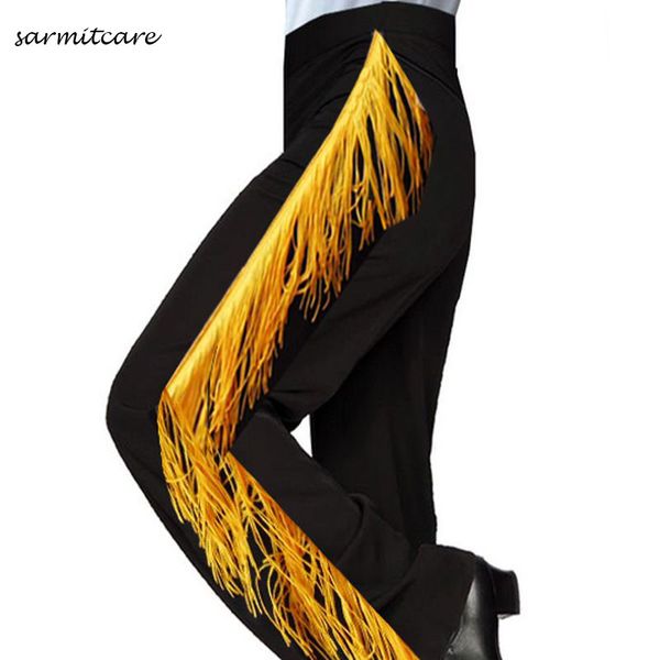 

d096- black white color male latin dance pants for men with yellow tassel samba dance costumes tango samba costume dance clothes latin pants, Black;red