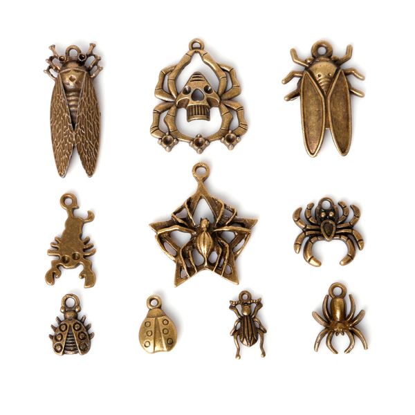 

new 80pcs/lot mixed style zinc alloy antique bronze plated beetle spider charms pendants diy jewelry handmade crafts jewelry, Bronze;silver