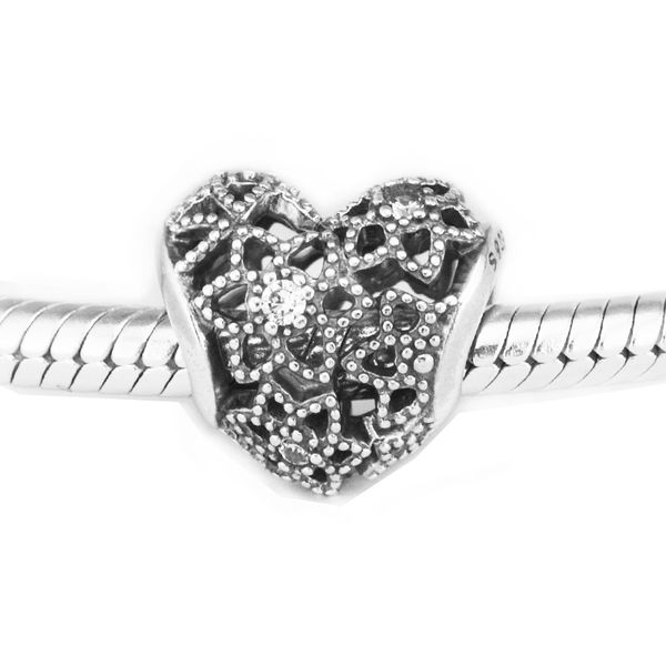 

pandulaso blooming heart charm clear cz beads for jewelry making fit pandora bracelets & neckalce woman diy jewelry making, Black