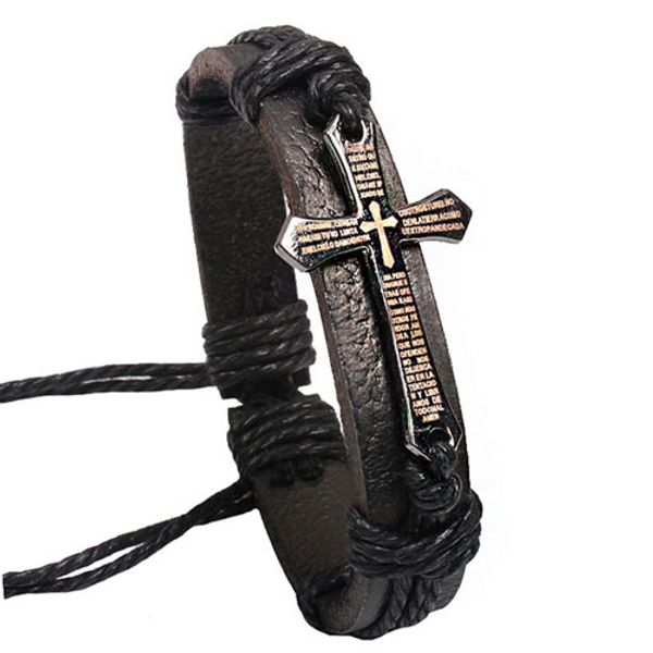 

cross multilayer leather chain charms bracelet golastartery alloy english scripture cross weave leather bracelets, Golden;silver