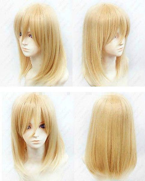 

>new fashion blonde medium short straight anime party cosplay full wig, Black