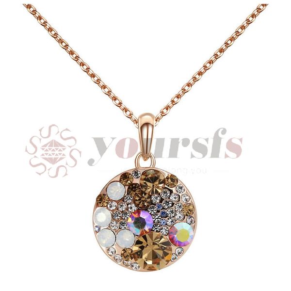 

trendy alloy link chain colorful round crystal pendant necklace fashion design jewelry zircon necklaces for women mother's day jewelry, Silver