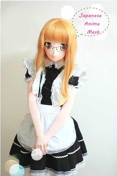 

full head anime kig mask cosplay kigurumi crossdresser doll halloween fetish cartoon character masks can custom eyes/hair, Black;red
