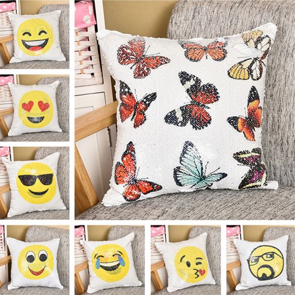 

sequin emoji pillow case 40*40cm expression mermaid waist cushion cover color change pillowcase home decor ib558