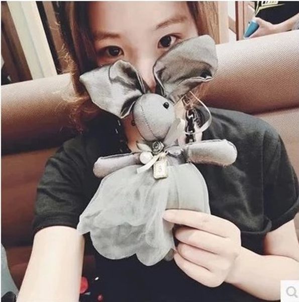 

fashion korean exaggerated bowknot necklaces cloth doll rabbit long sweater necklace charms women necklaces jewelry, Silver