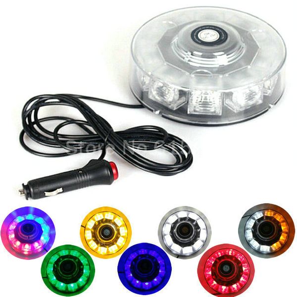 

12v 10w car auto round led beacon emergency strobe flashing warning police lights roof lightbar amber red blue magnetic mounted