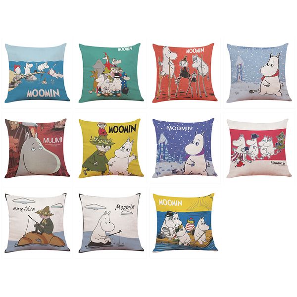 

мультфильм pattern чехлы для подушки cute moomin печатные льняные наволочки домашний офис диван квадратный наволочка декоративные наволочки