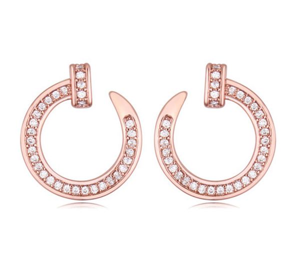 

earrings studs fashion women brief zircon 18k gold plated alloy circle nail stud earrings jewelry wholesale ter007, Golden;silver