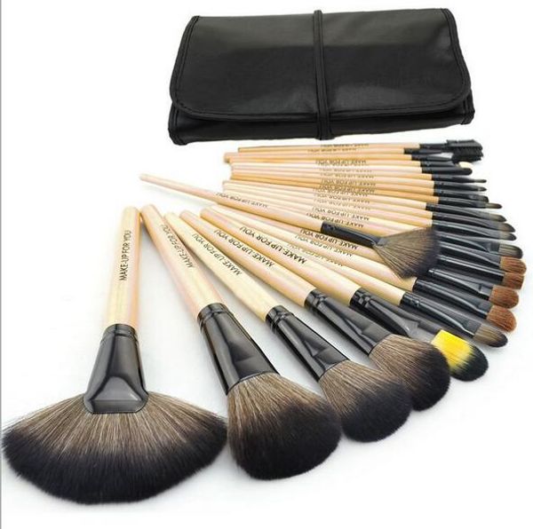

24pcs professional makeup brushes kit pink wood make up brushes sets wool brand toiletry brush tools 24 pcs black red dhl ing