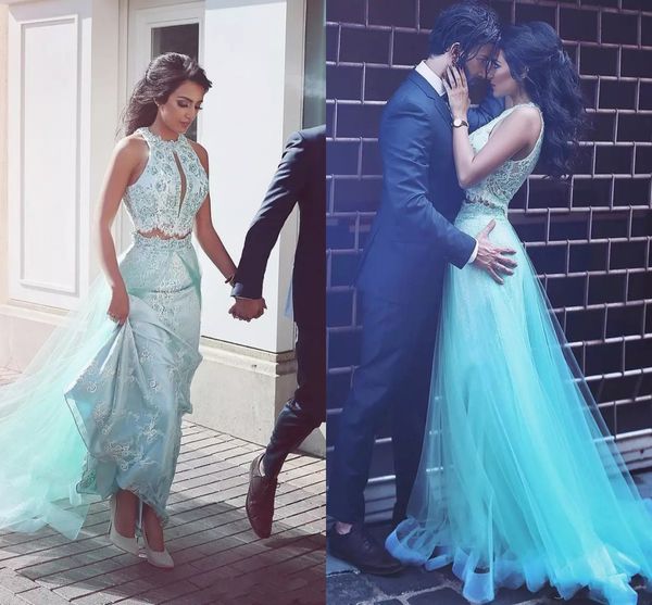 

фантастический 2017 монетный двор из двух частей кружева вечерние платья с замочную скважину jewel шеи молния назад-line вечерние платья пла, Black;red