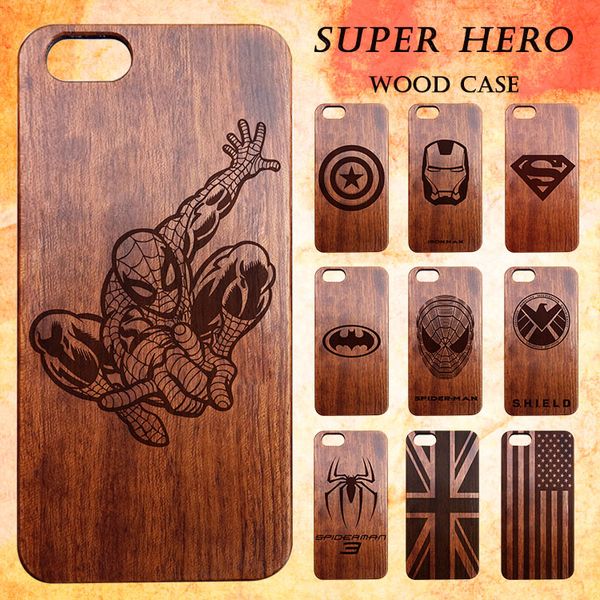 

natural wooden case cover for iphone 6 7 plus customize design 3d engraving wood bamboo super hero spider-man captain america cases