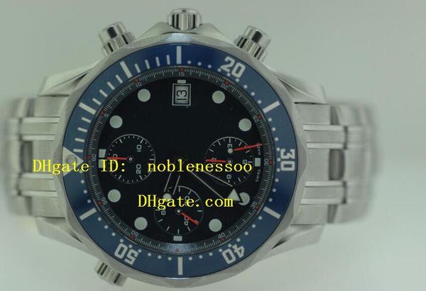 

luxury mens cronograph working watch blue 300m 2599.80.00 james bond quartz movement professional stainless steel co-axial men's watche, Slivery;brown