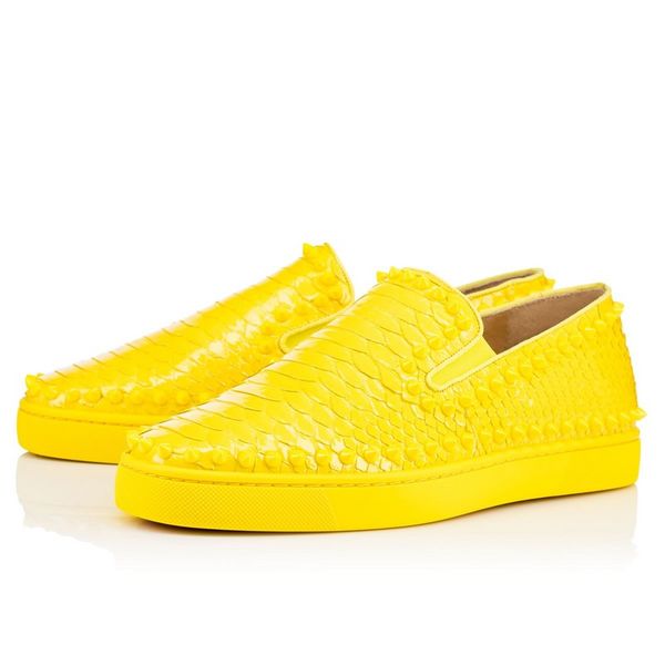 

[Original Box]Yellow Black White Red Bottom Boat Shoes Spikes Pikboat Pik Pik Boat Shoes Python Loafe Shoes 35-46