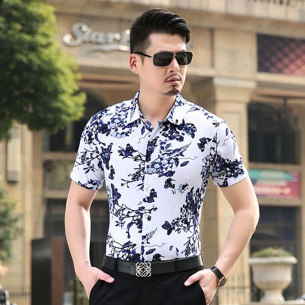 

wholesale-plus size 7xl 6xl floral men shirts short sleeve casual shirts 5xl big size luxury china imported men clothing, White;black