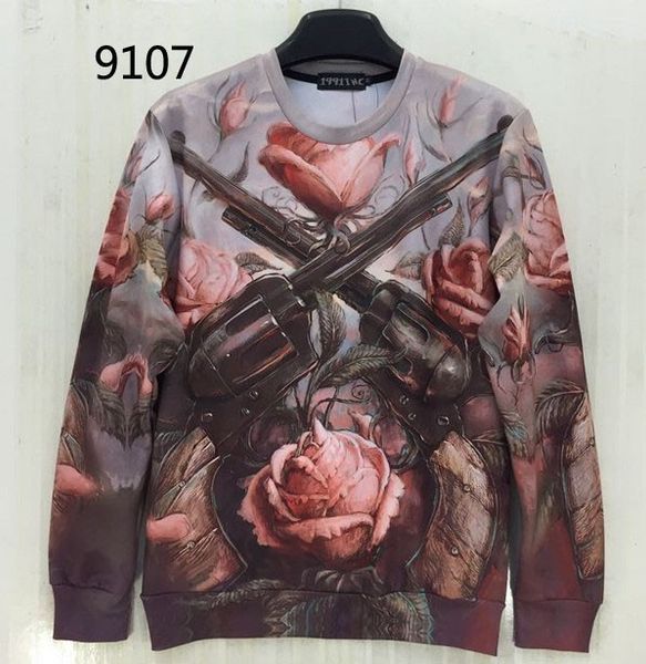 

wholesale-[magic] decay pink rose double guns europe and america style 3d sweatshirt men/women hoodie sweatshirts causl 9107 ship, Black