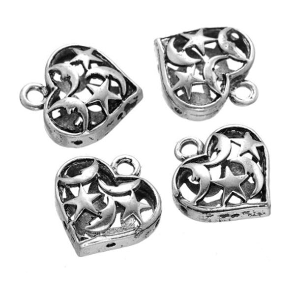 

100 pcs heart filigree style charms moon and star on surface good for diy craft jewelry making, Bronze;silver