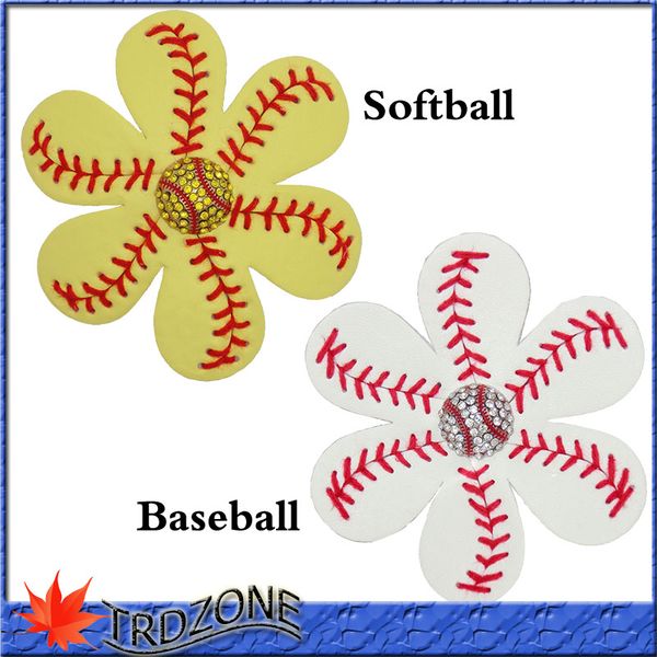 

softball baseball flower hairclip leather seamed hair bow, Golden;silver