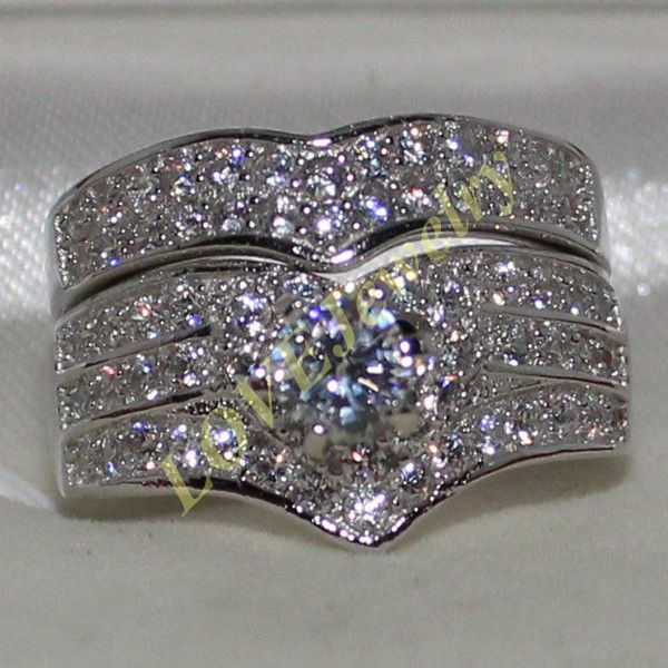 

Eternal Lady's 925 Sterling Silver Round Simulated Diamond Heart CZ Paved Wedding Band Ring Set for Women