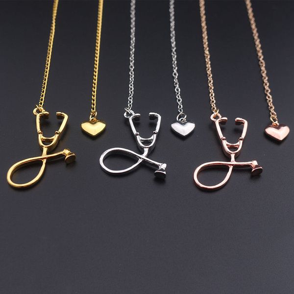 

new fashion medical jewelry alloy i love you heart pendant necklace stethoscope necklace for nurse doctor jewelry gift wholesale, Silver