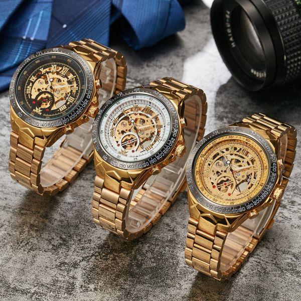 

sewor luxury watch self-wind men mechanical mens s58 stainless steel band skeleton mechanical watches man clock automatic kcnjj, Slivery;brown
