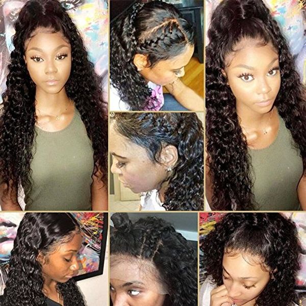 

pre plucked 360 lace frontal wig cap with baby hair deep wave brazilian virgin remy high ponytail front wigs for black women 150% diva1, Black;brown
