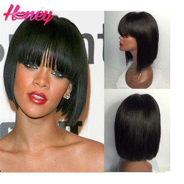 8 14inch Natural Black Short Bob Cut Wigs Glueless Full Lace And
