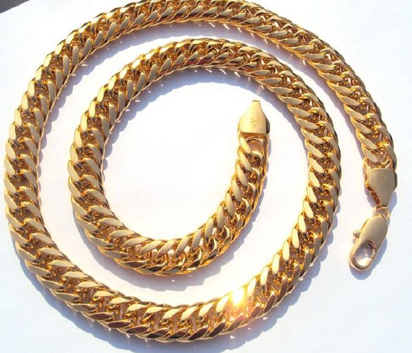 

fine yellow gold jewelry heavy mens 24k solid gold finish thick miami cuban link necklace chain, Silver