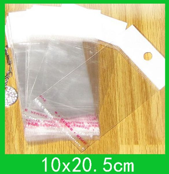 

new hanging hole poly packing bags (10x20.5cm) with self adhesive seal opp bag /poly bag wholesale + 1000pcs/lot