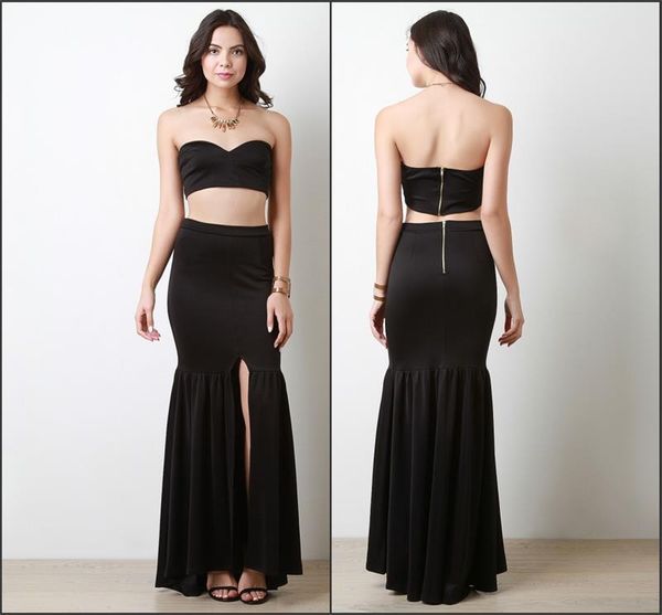 

gogerous elastic satin girls skirts real image skirts for girls custom made pleats highÂ split mermaid skirts new arrival, Black