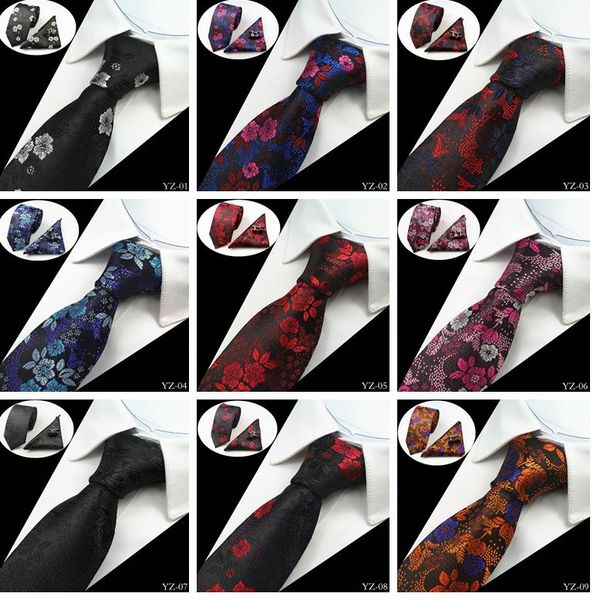 

20 styles mens ties sets floral 100% silk jacquard woven necktie gravata corbatas hanky cufflinks tie set for men formal wedding party, Black;blue