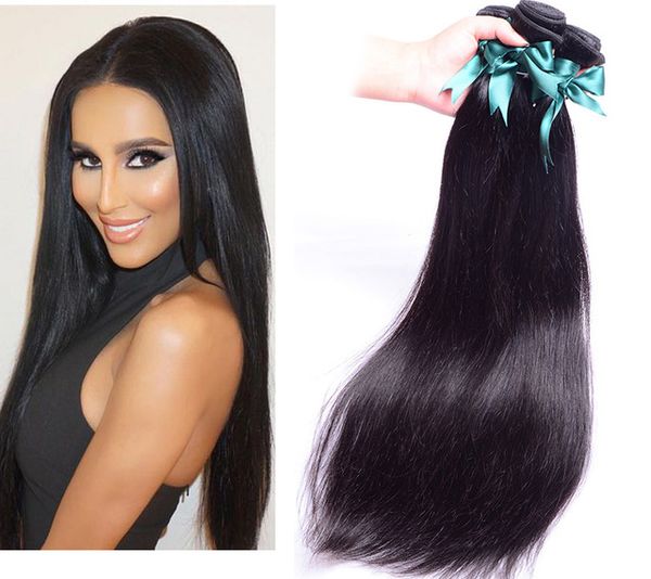 

7a brazilian straight hair weft human hair weave extensions unprocessed human hair natural color dyeable bleachable 8-30inch full soft hair, Black