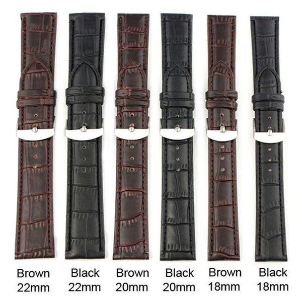 

wholesale-2015 soft sweatband genuine leather strap steel buckle wrist watch band 18mm 20mm 22mm p56, Black;brown