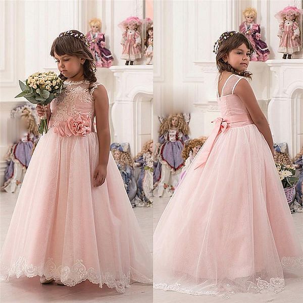 Bonito Champagne Lace Flor Meninas Vestidos Sereia Off Should Brughles Buffles Buffy Tulle Sleeves First Communion Pageant Vestidos para crianças