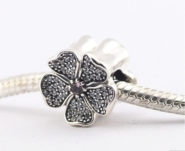 

pandora sparkling cz pave apple blossom charms 925 sterling silver loose beads for thread bracelet fashon jewelry authentic, Bronze;silver