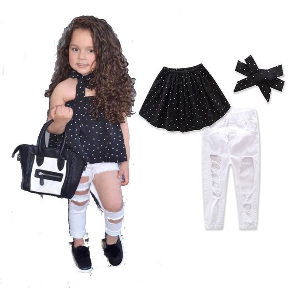2019 2017 New Fashion Baby Girl Clothes Sets Hole Pants+Neckwear+Tube Shirts Kids Girl Dot Tops Vintage White Pants Sleeveless Tees From Storeforbaby,