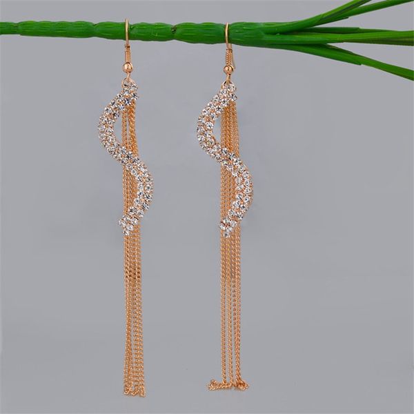 

new silver gold spiral rhinestone tassel dangle earrings for women fashion crystal bridal drop earring hz