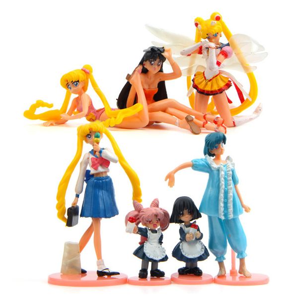 

7pieces / set. 6-10.5 cm anime sailor moon patterns tsukino usagi sailor moon rabbit doll water ice pvc action figure toys plastic bag