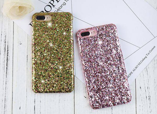 Luxus Bling Handyhülle für Apple iPhone 6 6S 7 Plus Bunte Pailletten Glitzer Girly Rückseite für Samsung Galaxy S6 Edge