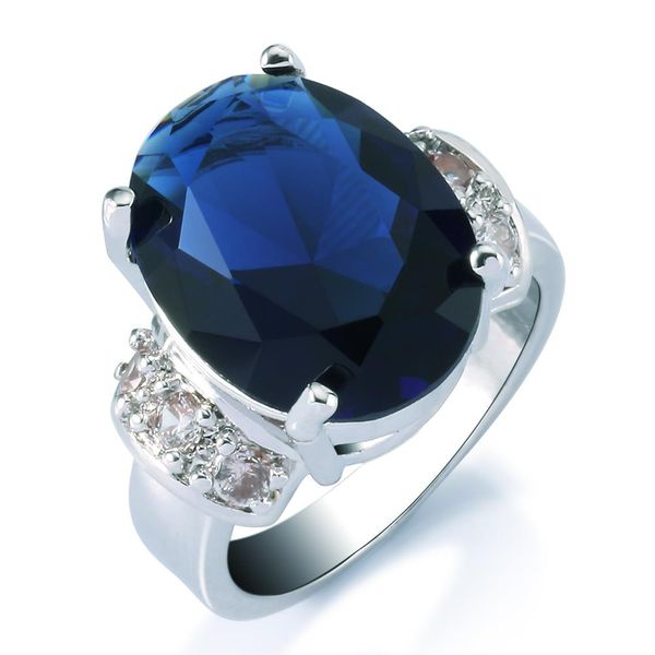 

Женщин 18k белое золото покрытием Сапфир 3ct кольцо сверкающий Синий сапфир AAA + каче