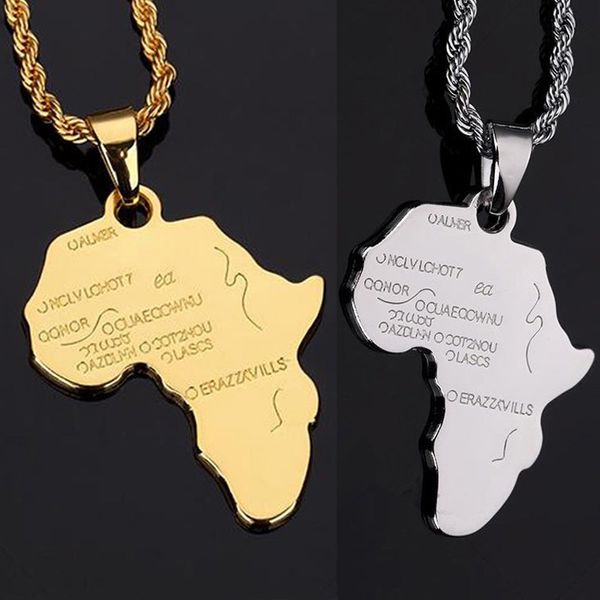 Colar de mapa africano exclusivo para homens para homens 18K Gold Ice Chain Chain Colar Long Colar Jóias Hip Hop Gift Gift