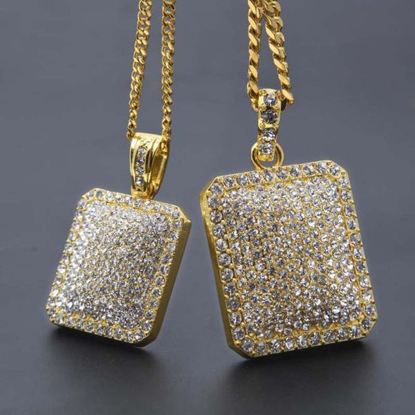 2017 Mens Hip Hop Catena Gioielli di moda Pieno Collane con ciondolo strass Gold Filled Hiphop Gioielli zodiacali Uomini Collana a catena cubana Dog Tag