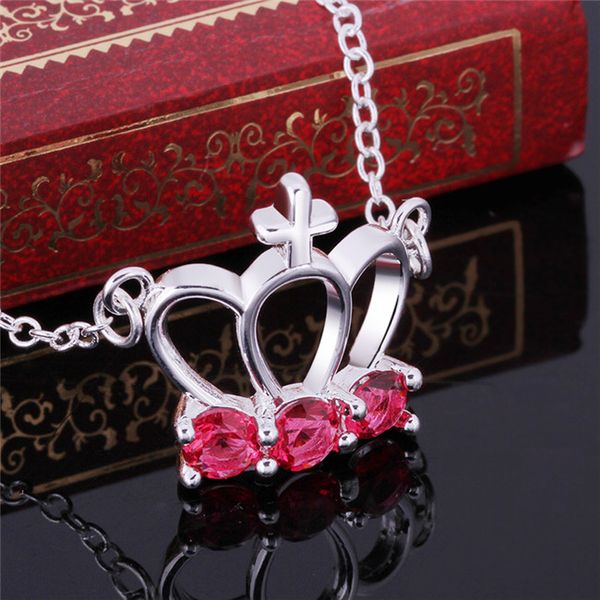 

gift women's lmperial crown pendant necklace red gemstone sterling silver plated necklace stsn614,fashion 925 silver necklace