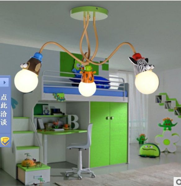 

the new children's room ceiling three friends cartoon animal head chandelier lamp creative bedroom ac 110v-220v