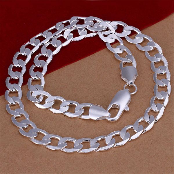 

brand new 10mm half sideways sterling silver plate necklace stsn005,fashion 925 silver chains necklace factory direct sale